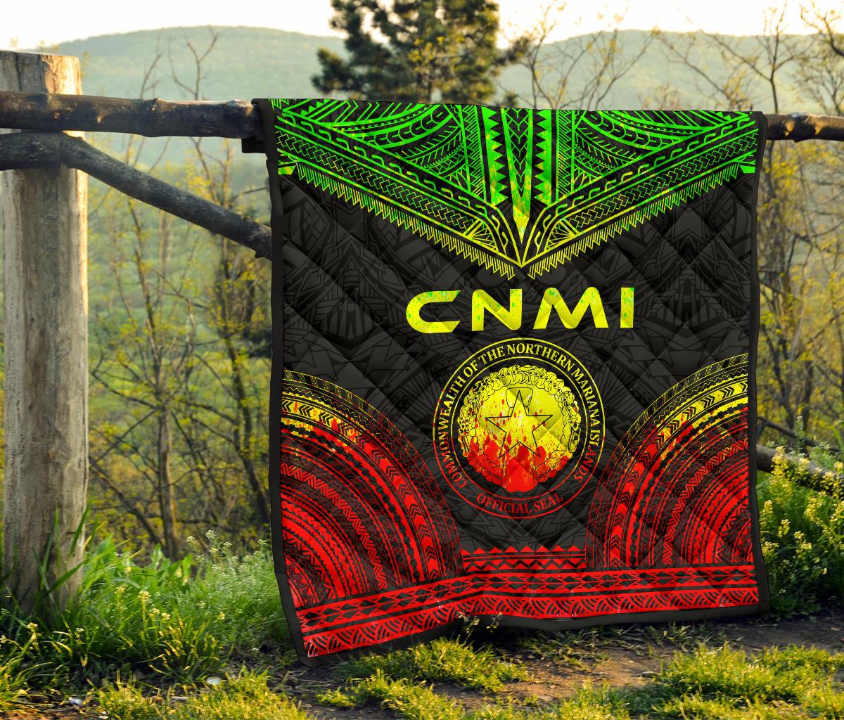 Northern Mariana Islands Premium Quilt - CNMI Seal Polynesian Chief Reggae Version - Polynesian Pride