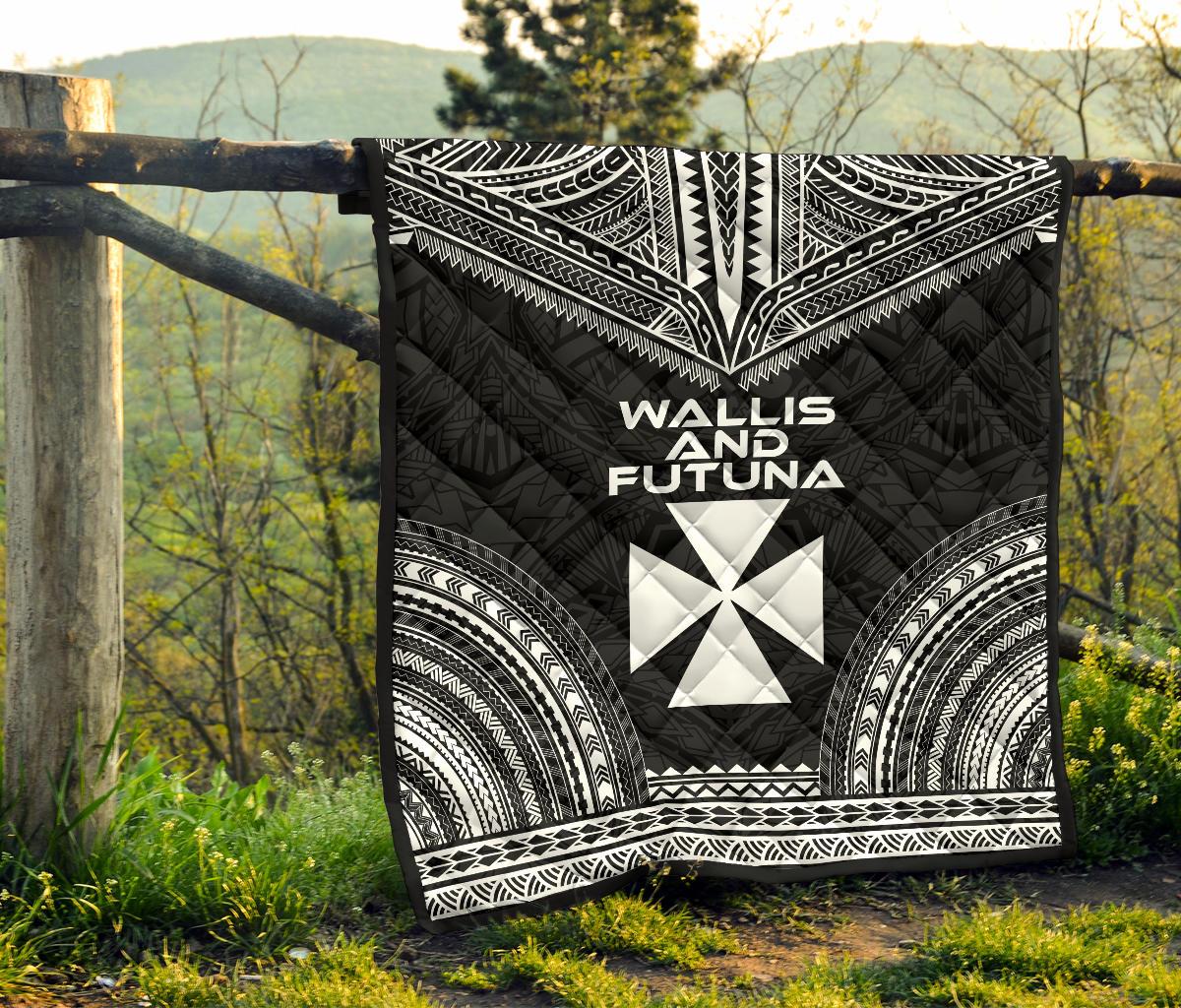 Wallis And Futuna Premium Quilt - Wallis And Futuna Coat Of Arms Polynesian Chief Black Version - Polynesian Pride
