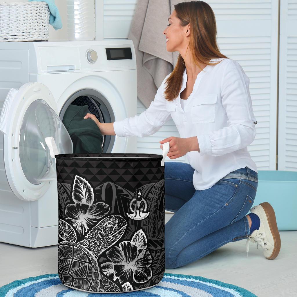 Vanuatu Laundry Basket - Polynesian Turtle Hibiscus Black - Polynesian Pride