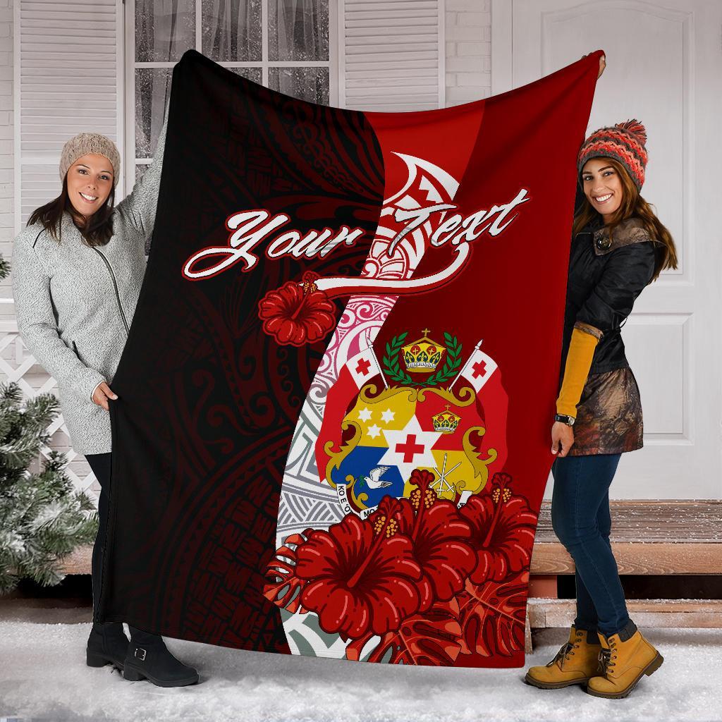 Tonga Polynesian Custom Personalised Premium Blanket - Coat Of Arm With Hibiscus - Polynesian Pride
