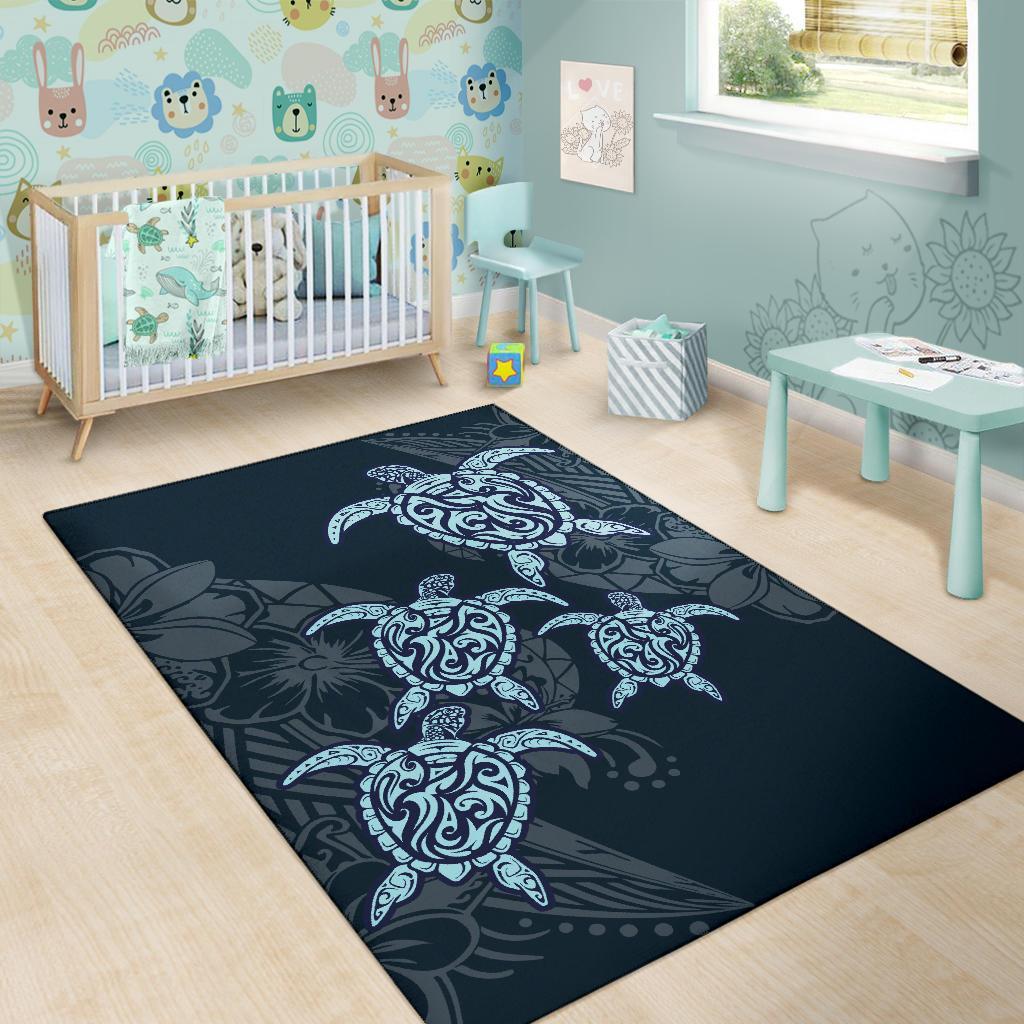 Plumeria Polynesian Deep Sea Hawaii Turtle Area Rug AH - Polynesian Pride