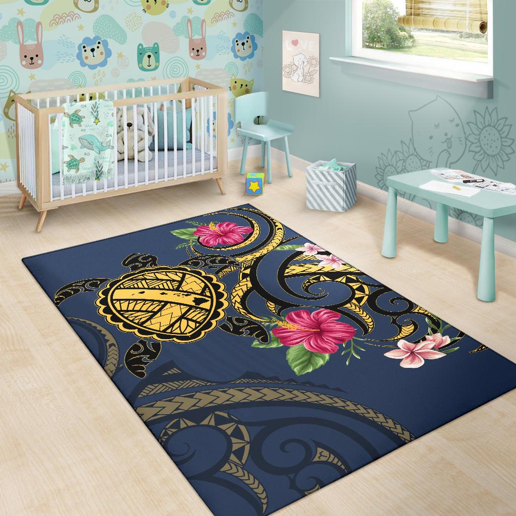Hawaii Polynesian Turtle Hibiscus Plumeria Rug - Nane Style - Polynesian Pride