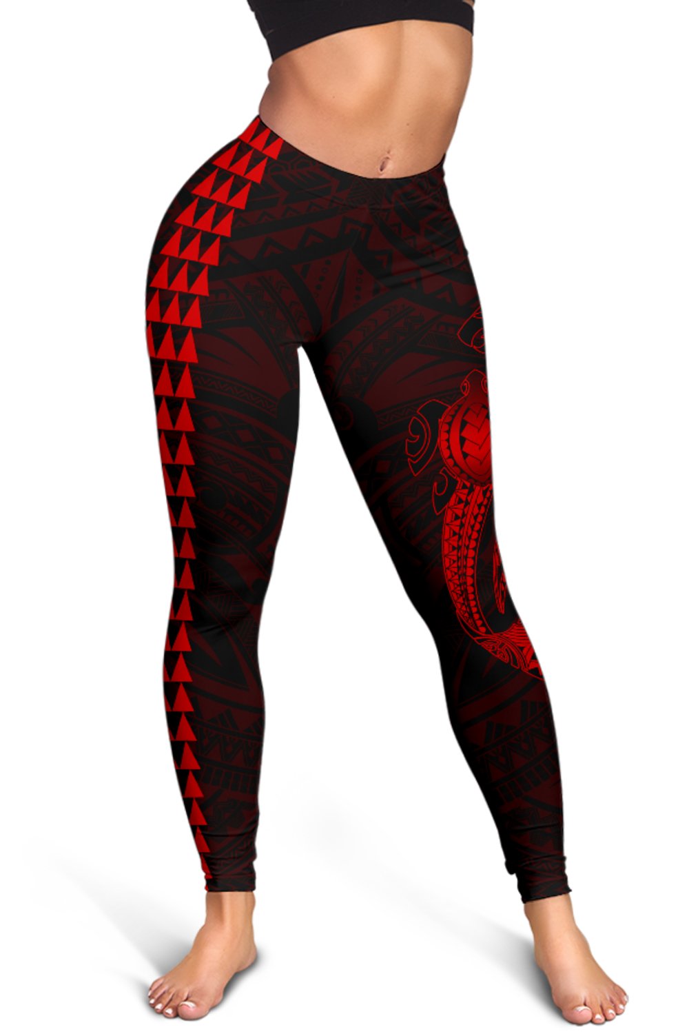 Hawaii Turtle Shark Polynesian Leggings - Red - Polynesian Pride