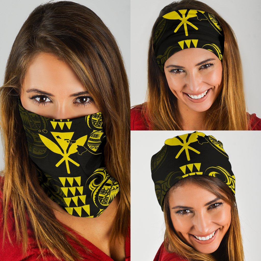 Hawaii Kanaka Kakau Polynesia Bandana 3 - Pack - Yellow One Size Black - Polynesian Pride