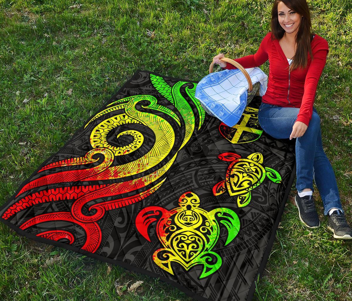 Fiji Polynesian Premium Quilt - Reggae Tentacle Turtle - Polynesian Pride