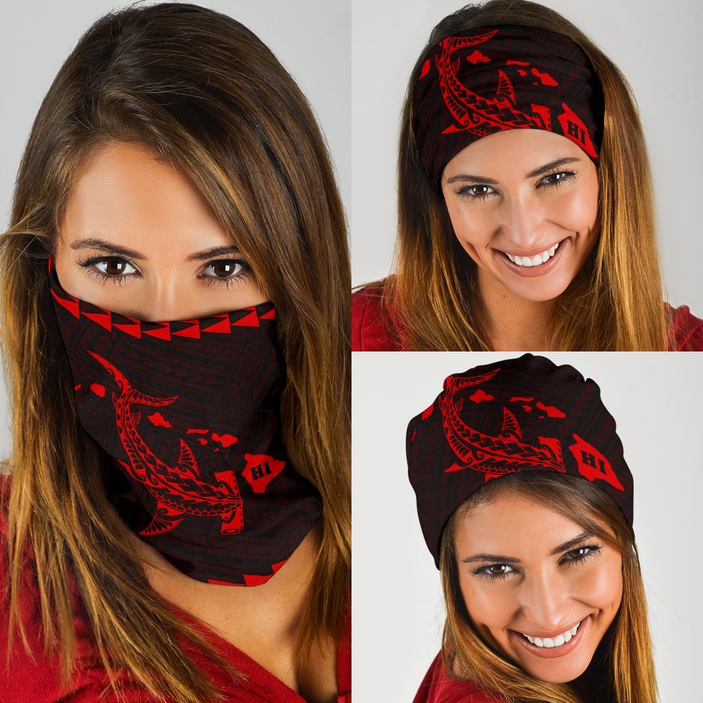 Hawaii Kakau Polynesian Hammerhead Shark Bandana 3 - Pack - Red Red One Size - Polynesian Pride