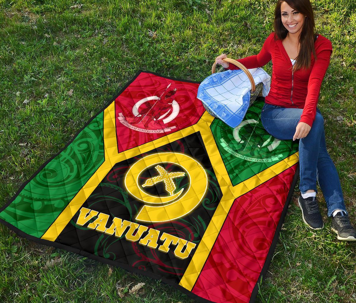 Vanuatu Polynesian Premium Quilt - Vanuatu Flag and Coat Of Arms - Polynesian Pride
