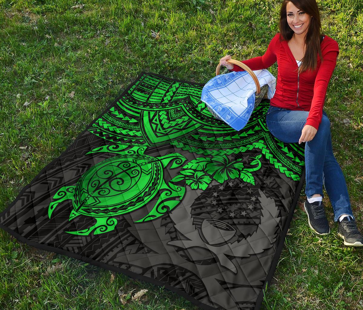 Pohnpei Polynesian Premium Quilt - Polynesian Green Turtle - Polynesian Pride