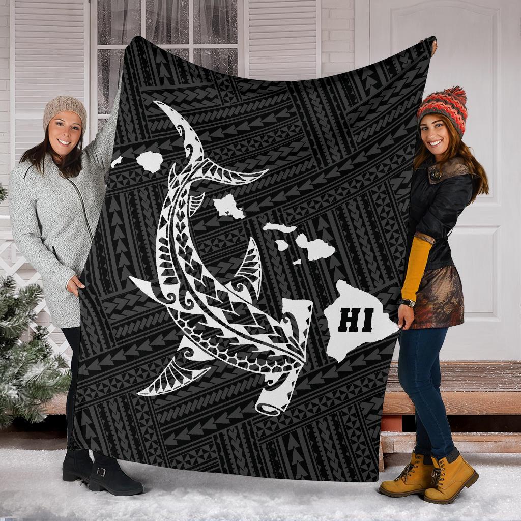 Hawaii Shark White Polynesian Premium Blanket - Polynesian Pride