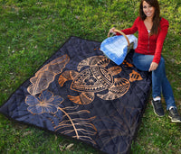 Personalized - Hawaii Kakau Polynesian Turtle Map Premium Quilt - Indigo Special Edition - Polynesian Pride