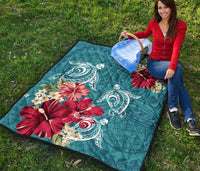 Hawaii Turtle Hibiscus Plumeria Blue Polynesian - Premium Quilt AH - Polynesian Pride
