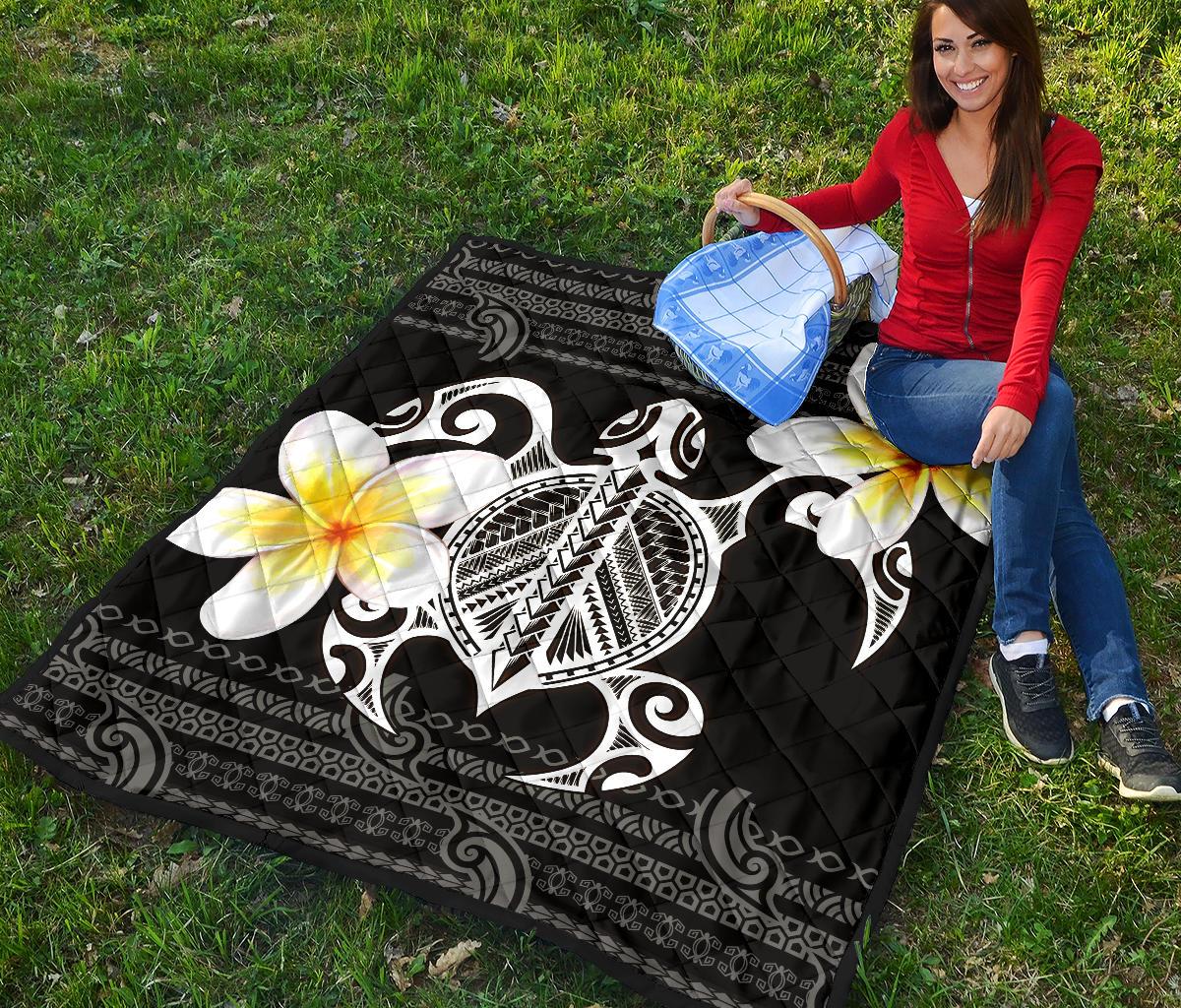 Hawaii Premium Quilt - Turtle Plumeria Flowers Polynesian Pattern - Polynesian Pride