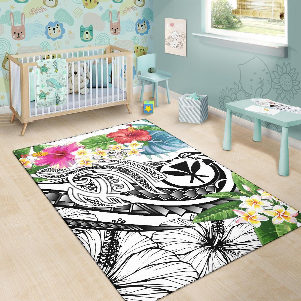 Polynesian Hawaii Kanaka Maoli Area Rug - Summer Plumeria (White) - Polynesian Pride