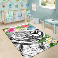 Polynesian Hawaii Kanaka Maoli Area Rug - Summer Plumeria (White) - Polynesian Pride