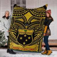 Samoa Premium Blanket - Samoa Coat Of Arm, Polynesian Tattoo Golden - Polynesian Pride