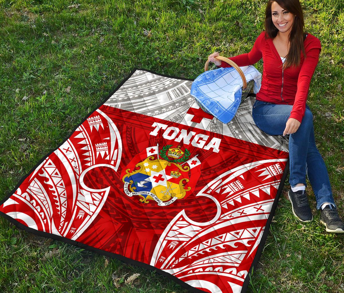 Tonga Polynesian Premium Quilt - Pattern With Seal Red Version - Polynesian Pride