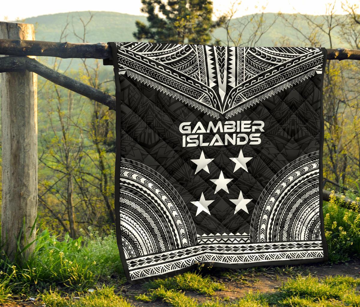 Gambier Islands Premium Quilt - Gambier Islands Flag Polynesian Chief Black Version - Polynesian Pride