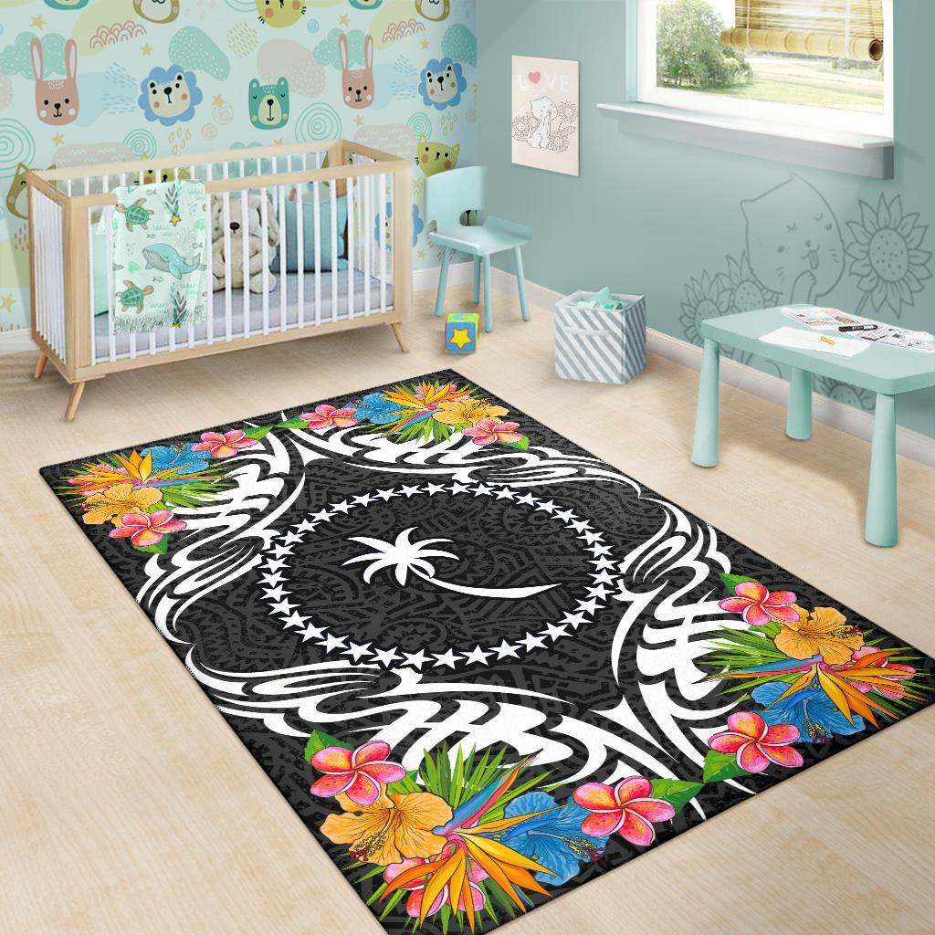 Chuuk State Area Rug - Coat OfArmsWith Tropical Flowers - Polynesian Pride