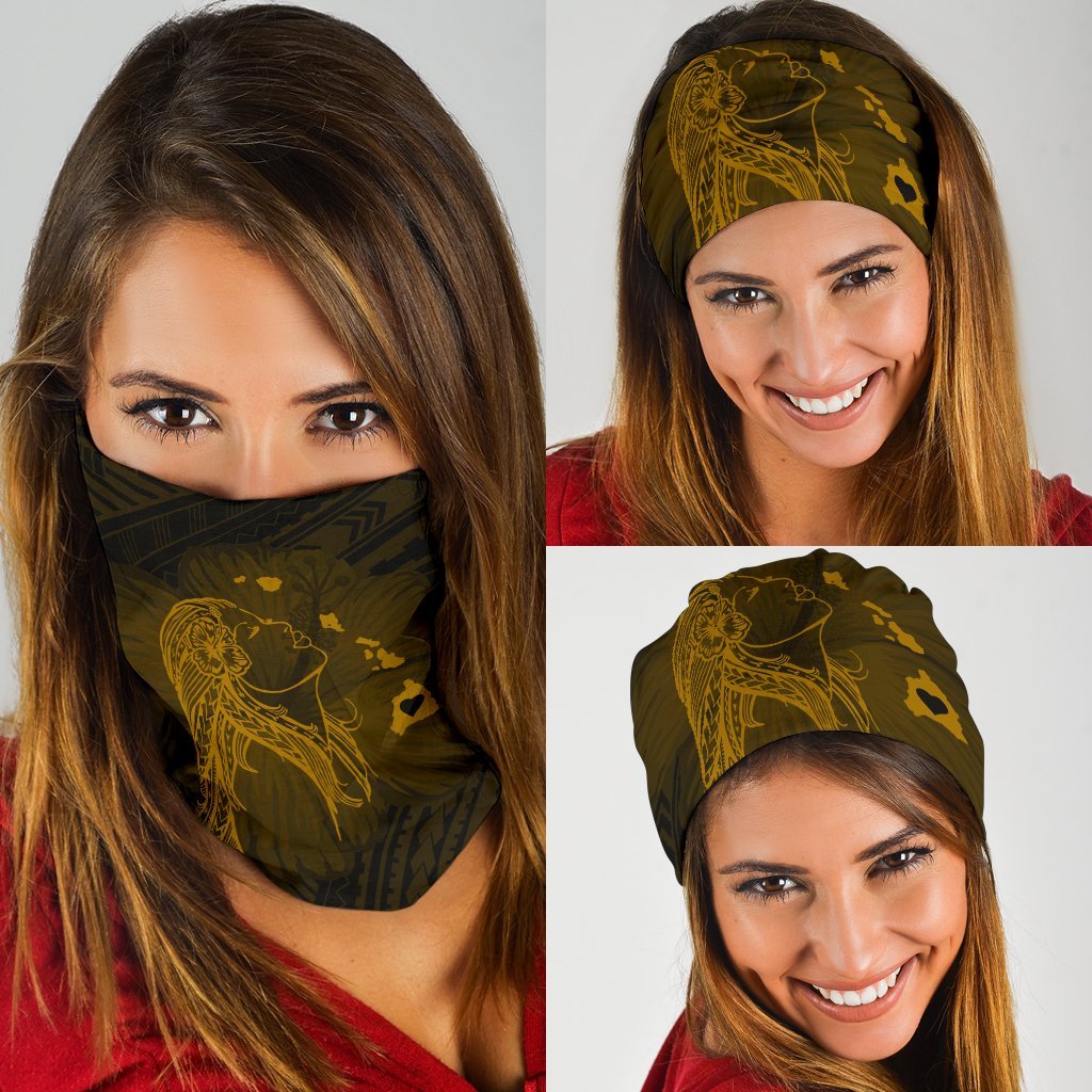 Hawaii Hula Girl Hibiscus Map Polynesian Bandana 3 - Pack - Gold One Size Black - Polynesian Pride