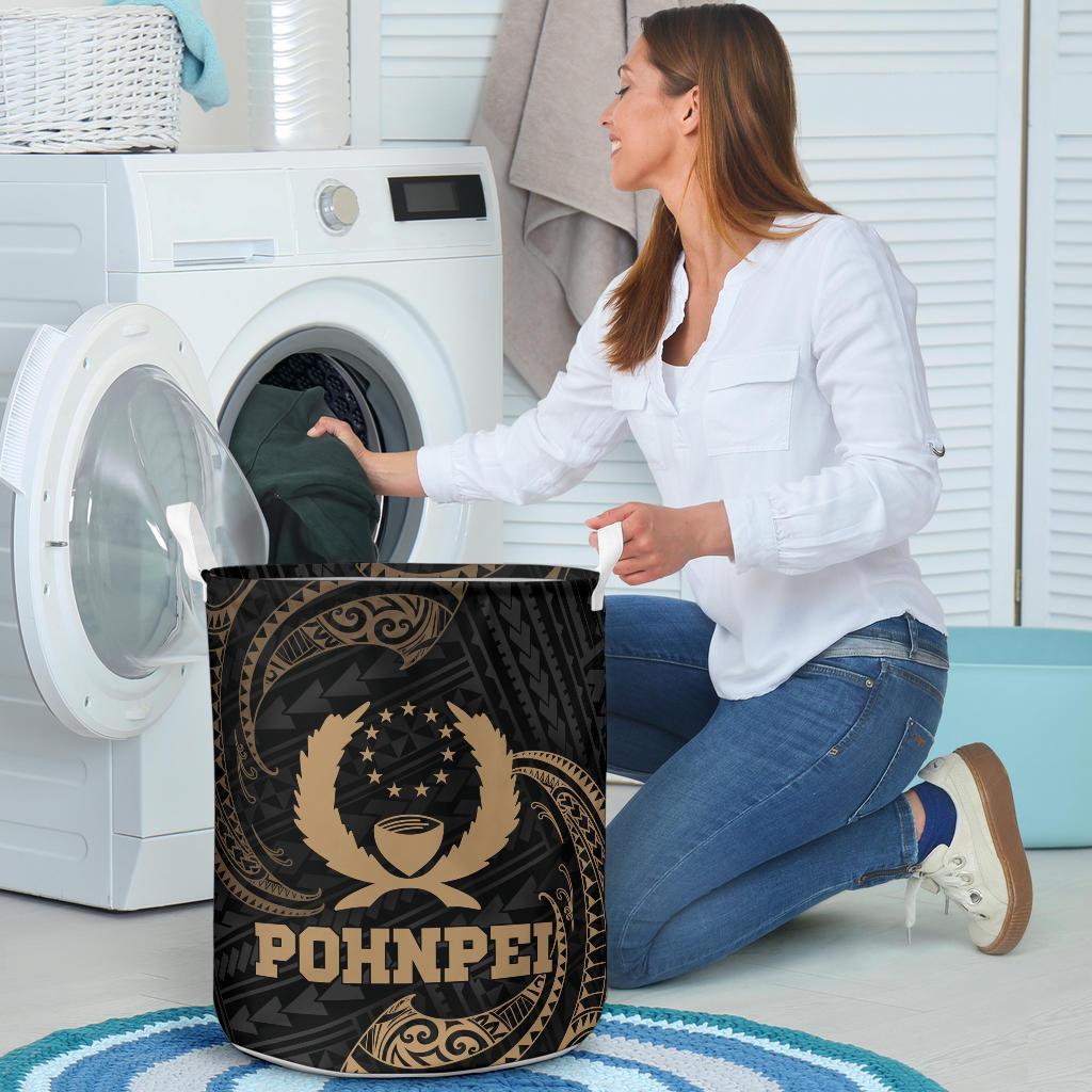 Pohnpei Miconesia Laundry Basket - Gold Tribal Wave - Polynesian Pride