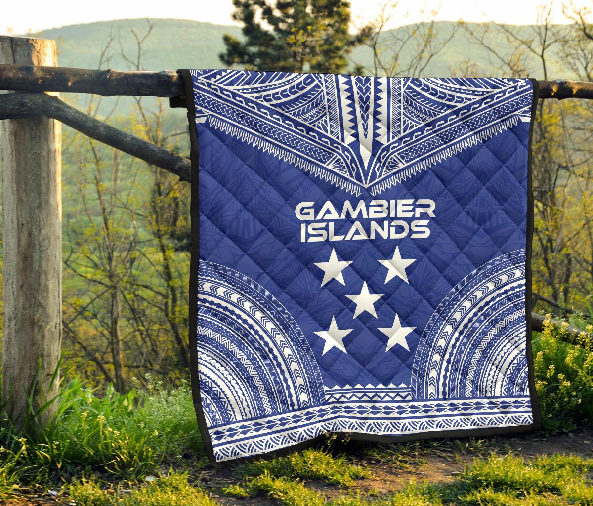 Gambier Islands Premium Quilt - Gambier Islands Flag Polynesian Chief lueag Version - Polynesian Pride