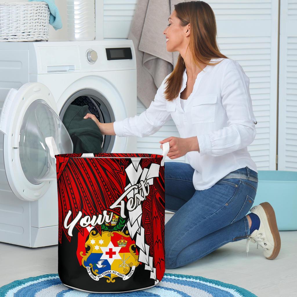 Tonga Polynesian Custom Personalised Laundry Basket - Tribal Wave Tattoo Flag Color - Polynesian Pride