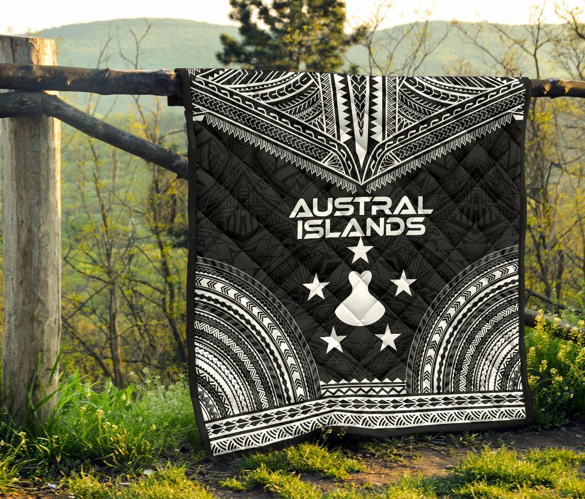 Austral Islands Premium Quilt - Austral Islands Flag Polynesian Chief Black Version - Polynesian Pride