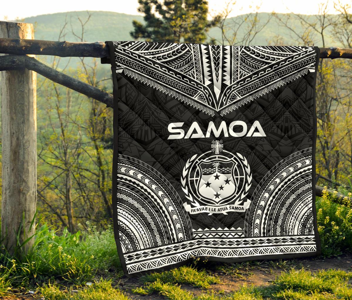 Samoa Premium Quilt - Samoa Coat Of Arms Polynesian Chief Black Version - Polynesian Pride