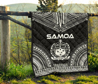 Samoa Premium Quilt - Samoa Coat Of Arms Polynesian Chief Black Version - Polynesian Pride