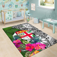 Fiji Area Rug White - Turtle Plumeria Banana Leaf - Polynesian Pride