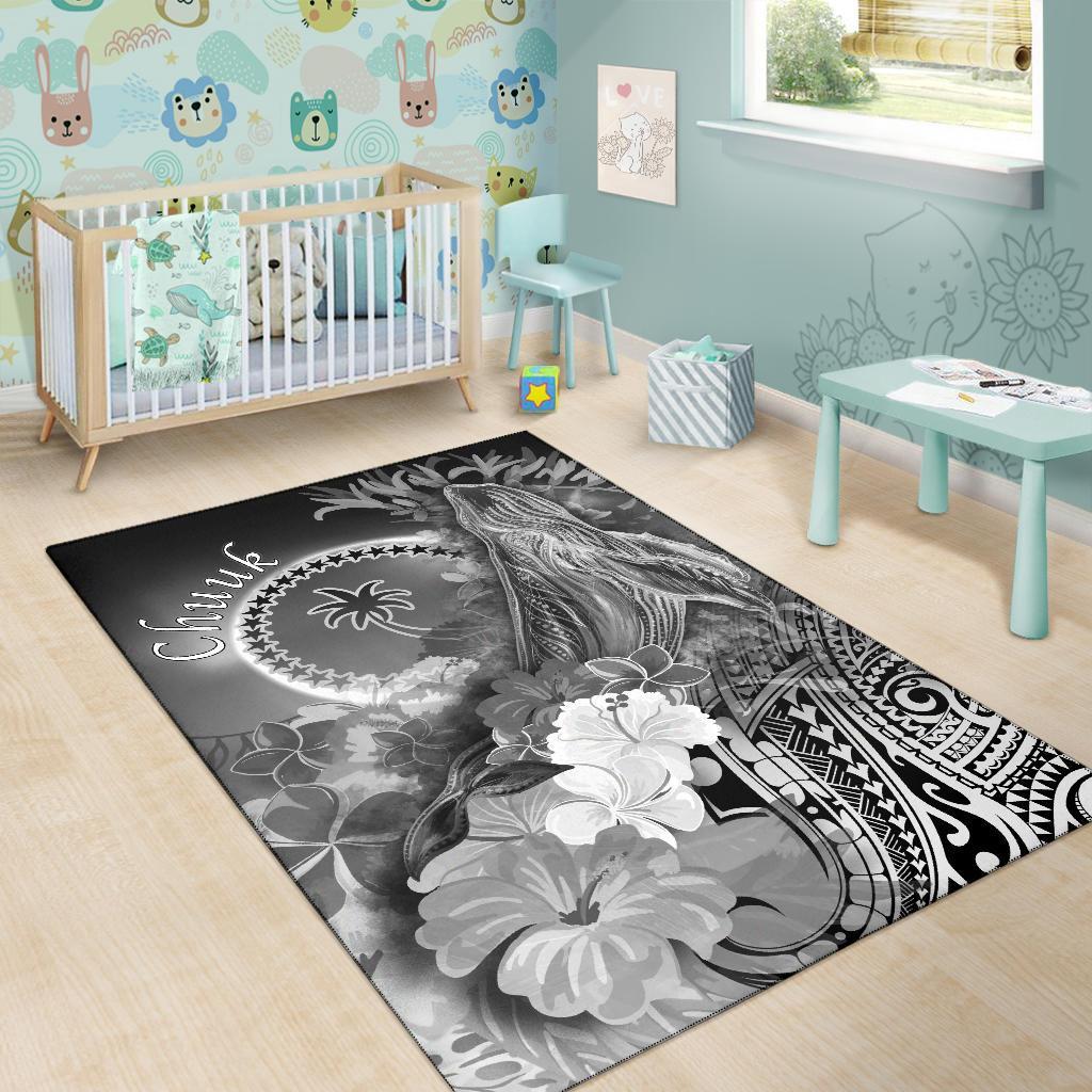 Chuuk Area Rug - Humpback Whale with Tropical Flowers (White) - Polynesian Pride