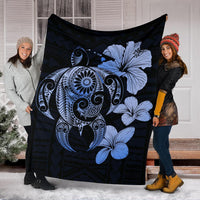 Hibiscus Plumeria Mix Polynesian Blue Turtle Premium Blanket - Polynesian Pride