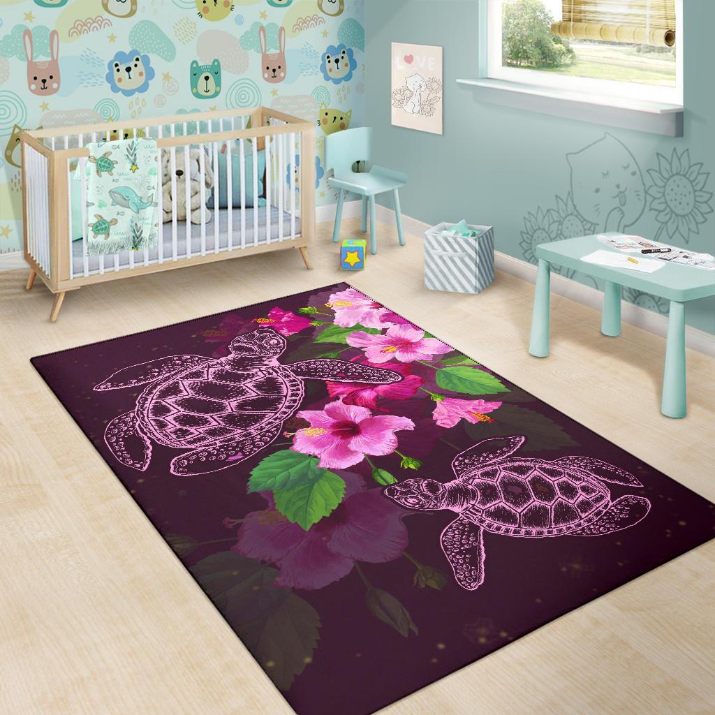 Hawaii Turtle Hibiscus Pink Simple Rug - Polynesian Pride