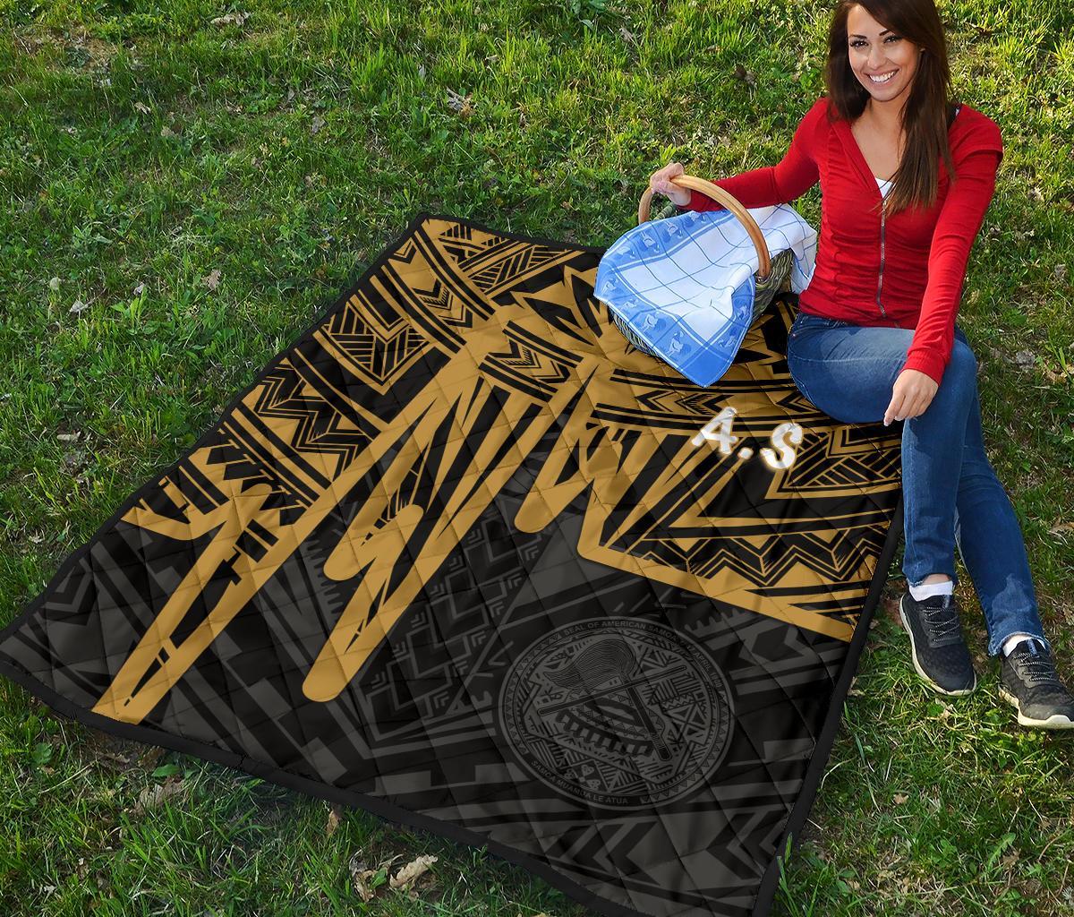 American Samoa Premium Quilts - Seal With Polynesian Pattern Heartbeat Style (Gold) - Polynesian Pride