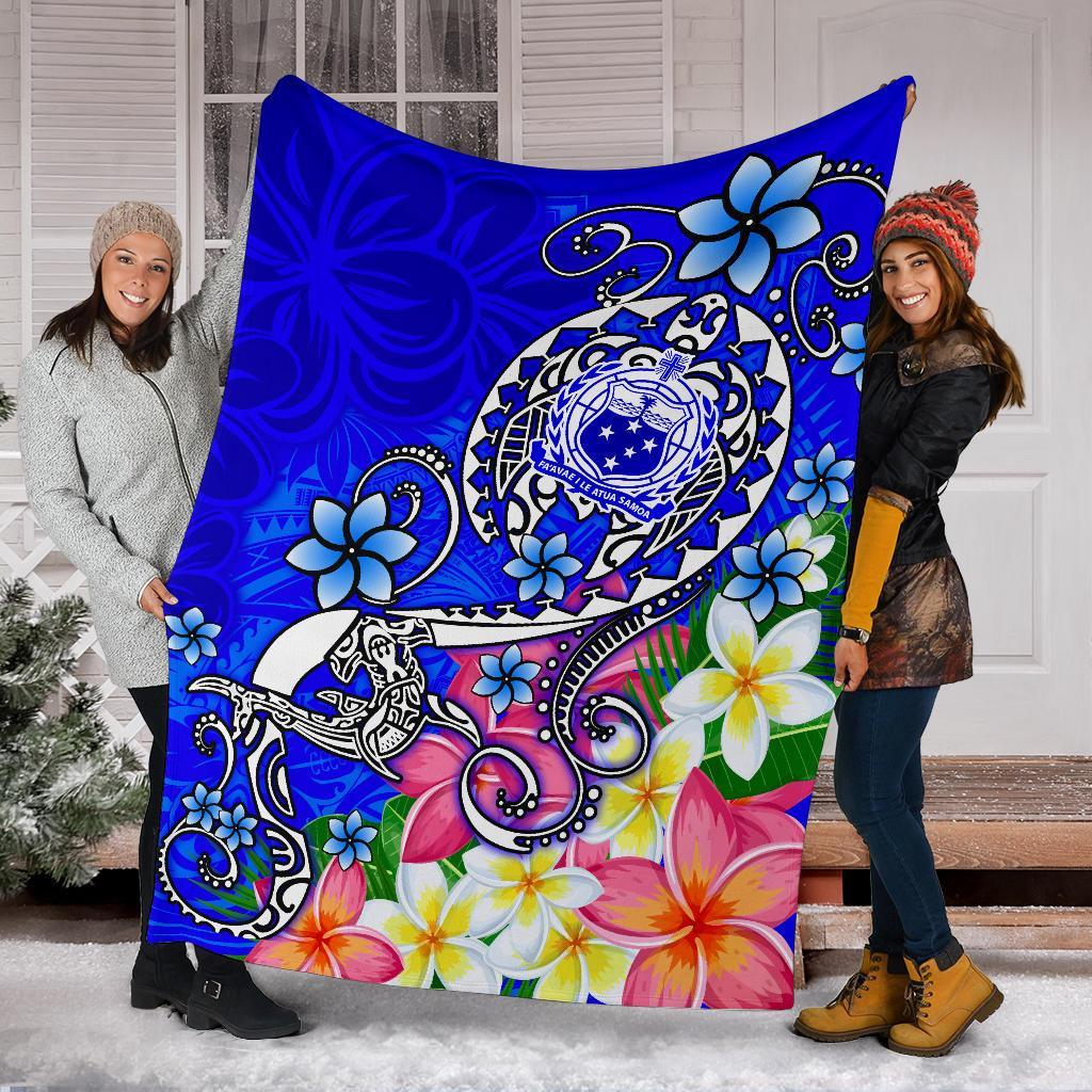 Samoa Premium Blanket - Turtle Plumeria (Blue) - Polynesian Pride