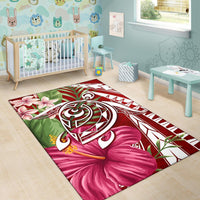 Hawaii Polynesian Turtle Tropical Hibiscus Plumeria Rug - Red - Polynesian Pride