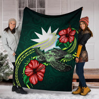 Nauru Polynesian Premium Blanket - Green Turtle Hibiscus - Polynesian Pride