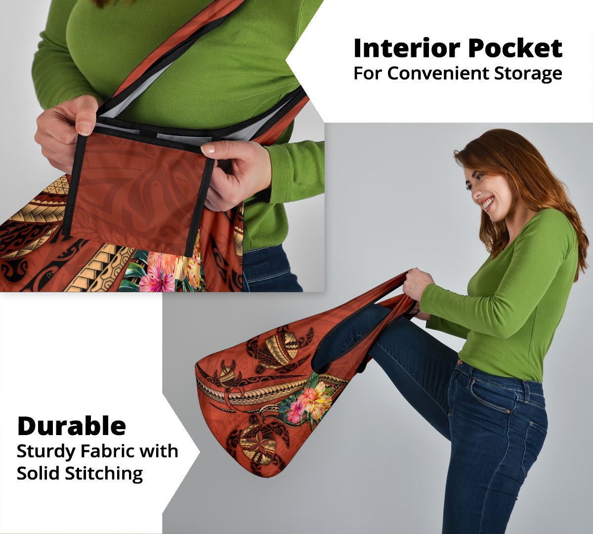 Polynesian Turtle Grocery Bag 3 Pack - Tribal Tattoo with Hibiscus Coral - Polynesian Pride