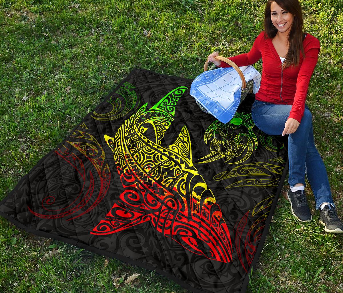 Polynesian Quilt - Polynesian Reggae Shark Warrior Tattoo - Polynesian Pride