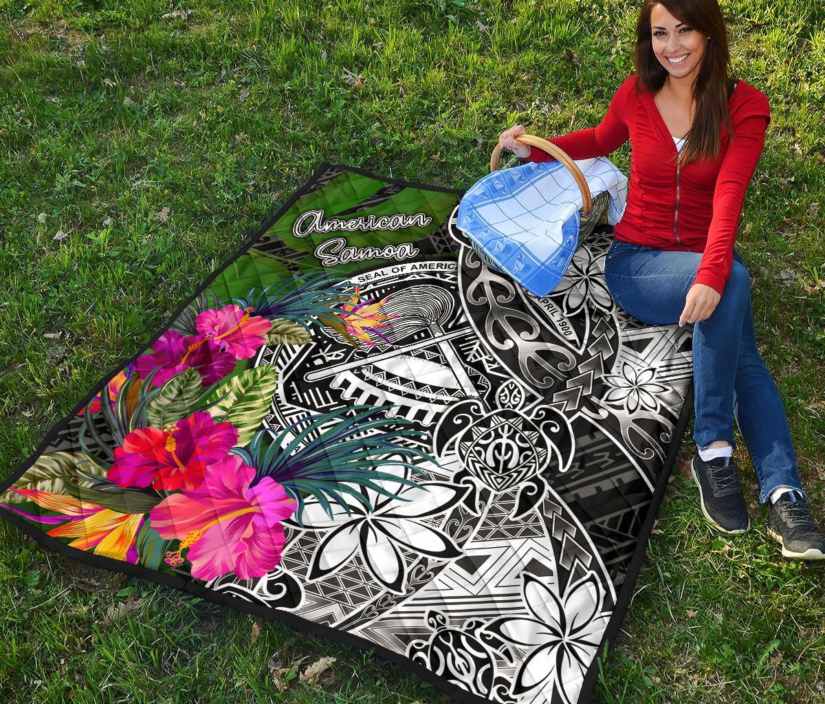 American Samoa Premium Quilt - Turtle Plumeria Banana Leaf - Polynesian Pride