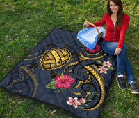Hawaii Polynesian Turtle Hibiscus Plumeria Premium Quilt - Nane Style - Polynesian Pride