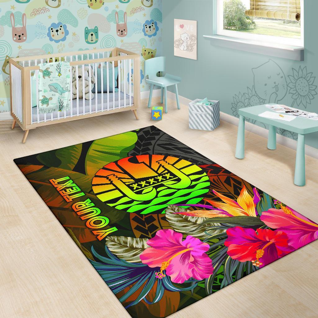 Tahiti Polynesian Personalised Area Rug - Hibiscus and Banana Leaves - Polynesian Pride