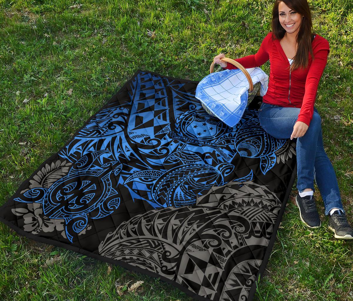 Samoa Polynesian Premium Quilt - Blue Turtle Flowing - Polynesian Pride