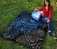 Samoa Polynesian Premium Quilt - Blue Turtle Flowing - Polynesian Pride