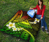 American Samoa Premium Quilt - Seal Of American Samoa With Plumeria Flowers - Polynesian Pride
