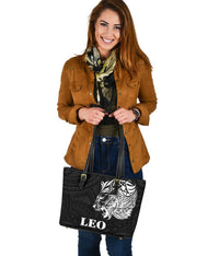 Sun In Leo Zodiac Small Leather Tote Polynesian Tattoo Simple - White - Polynesian Pride