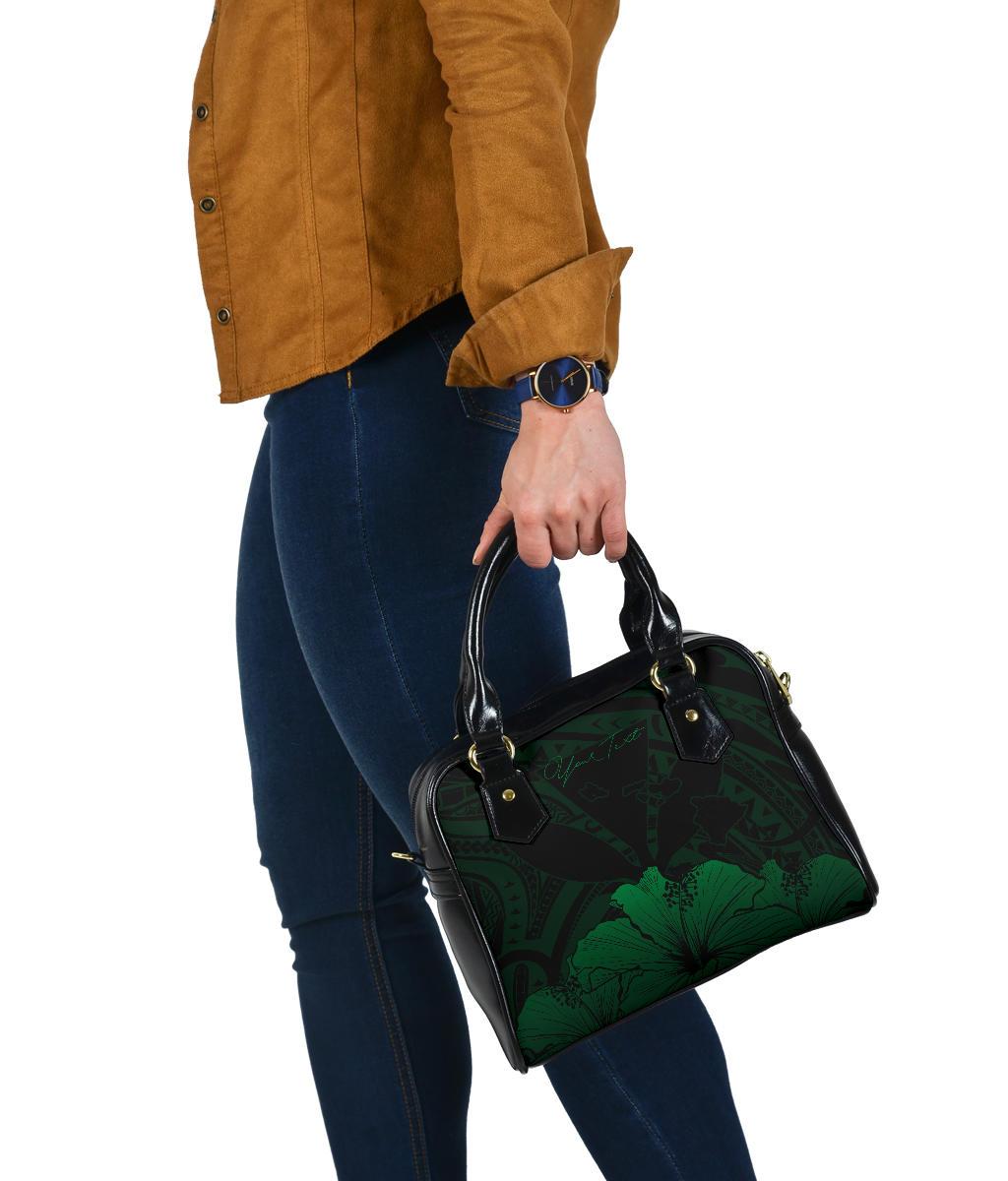 Personalised - Hawaii Royal Hibiscus Polynesian Tribal Shoulder Handbag Green AH - Polynesian Pride