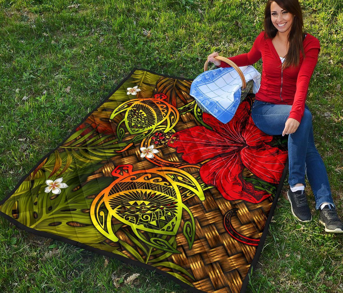 Hawaii Lauhala Hibiscus Polynesian Tropical Reggae Premium Quilt - Wake Style - AH - Polynesian Pride