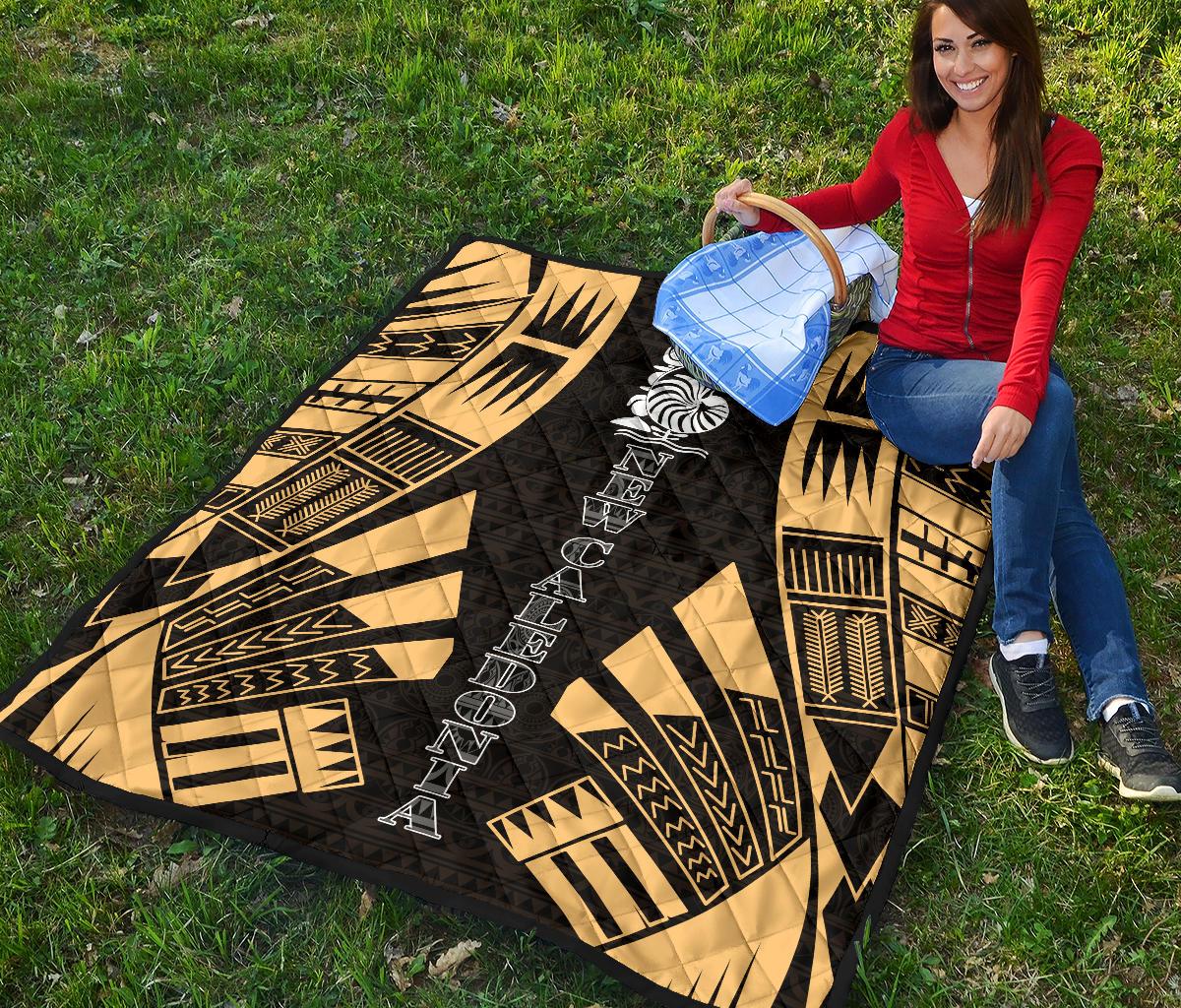 New Caledonia Premium Quilt - New Caledonia Coat Of Arms Polynesian Gold Tattoo - Polynesian Pride