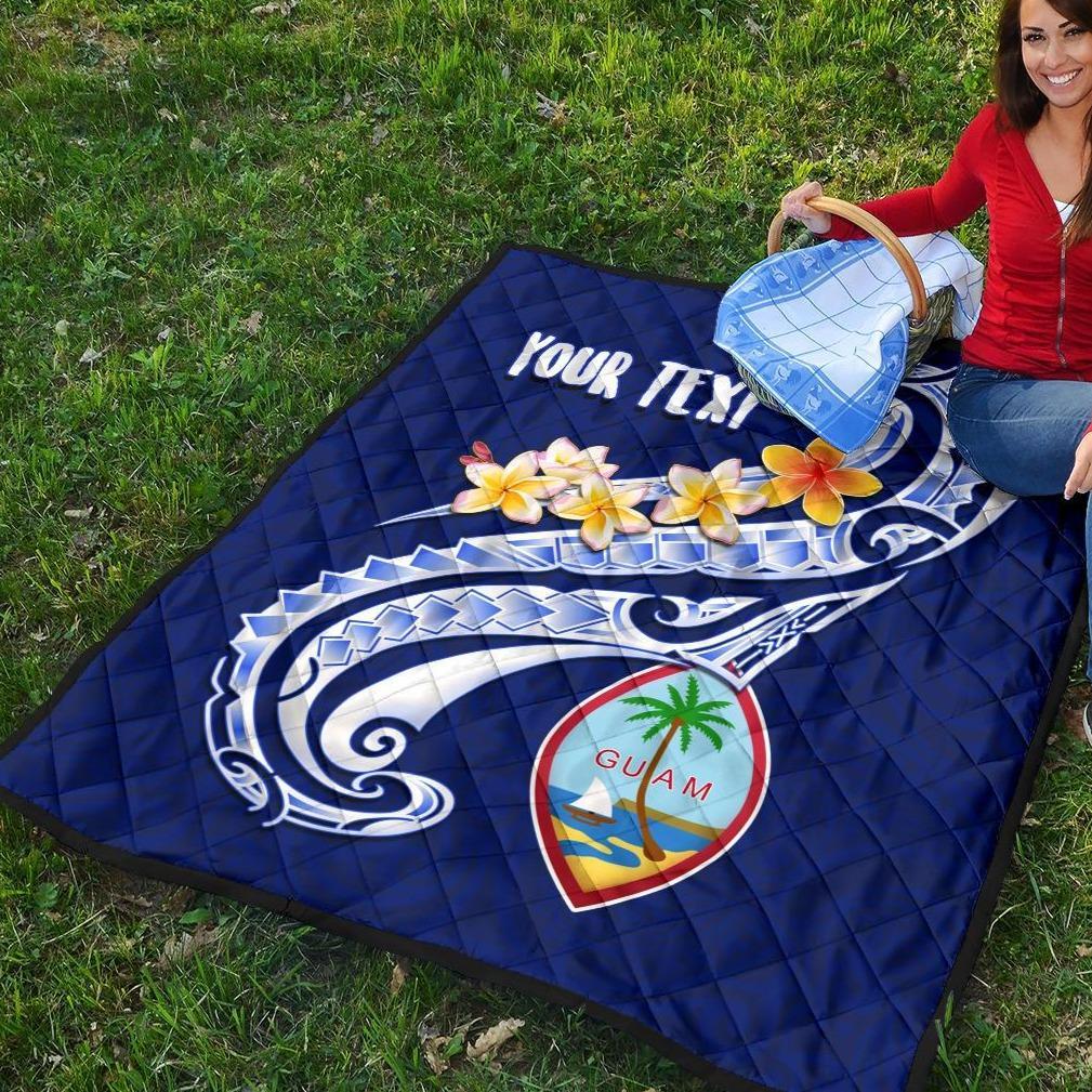 Guam Personalised Premium Quilt - Guam Seal Polynesian Patterns Plumeria (Blue) - Polynesian Pride
